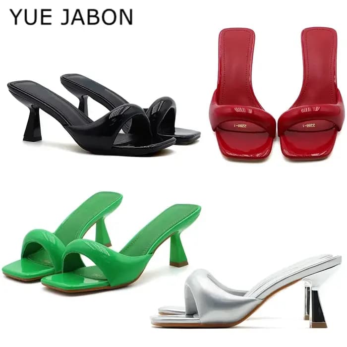 Pantoufles à talons hauts noirs et rouges pour femmes