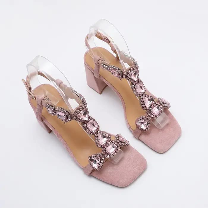 Glamour rose/vert pierres précieuses sandales à talons hauts femmes élégantes strass bride à la cheville chaussures de fête de mariage
