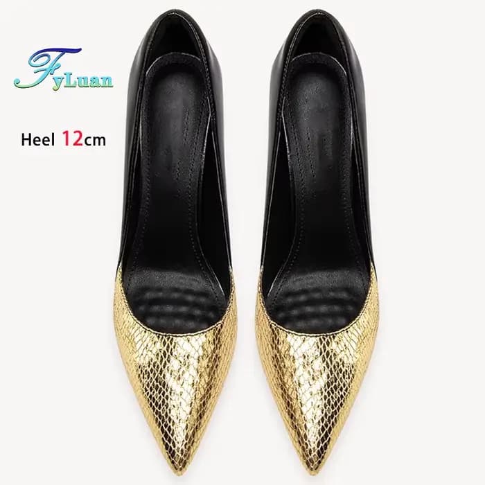 2025 noir doré talons hauts 12 cm 10 cm 8 cm chaussures pour femmes talons fins tête pointue dames pompes bouche peu profonde Stiletto chaussures de fête