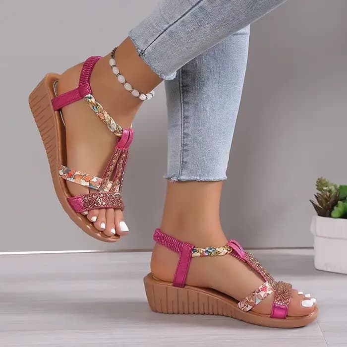 Femmes Sandales Compensées D'été Bohême Strass Plate-Forme Décontractée Sandales Femme Peep Toe Chaussures De Plage En Plein Air оokonвь ж Dön Dönuud......???я
