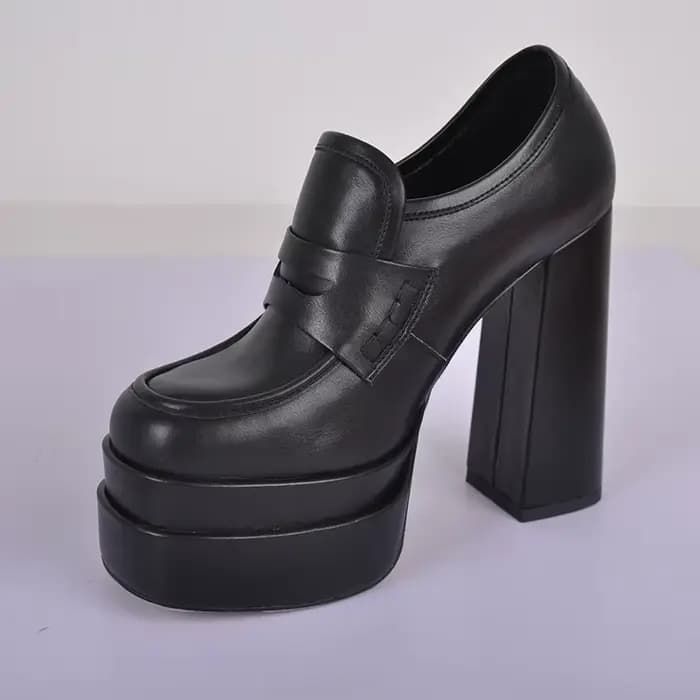 Onlymaker – mocassins à double plateforme pour femmes, escarpins à talons hauts et épais, à enfiler, confortables, style punk