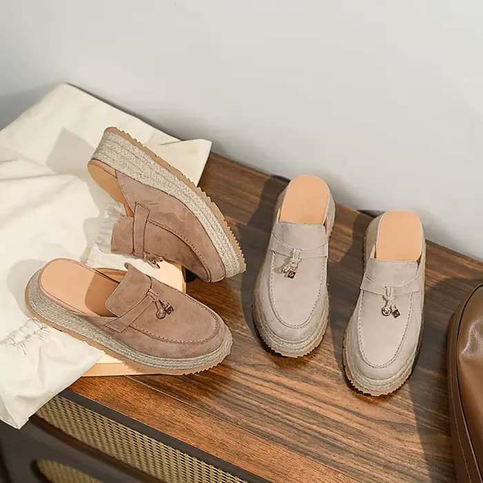MKKHOU mode chaussures pour femmes nouveau haute qualité daim tête ronde pantoufles à semelles épaisses Mules modernes