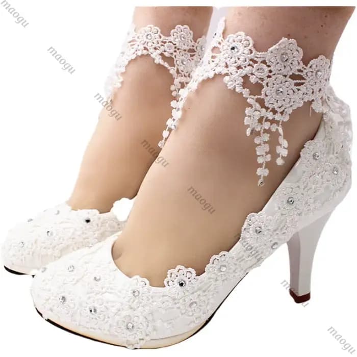 Nouvelles chaussures femme mariée élégante dentelle blanche perle Design talons hauts femmes