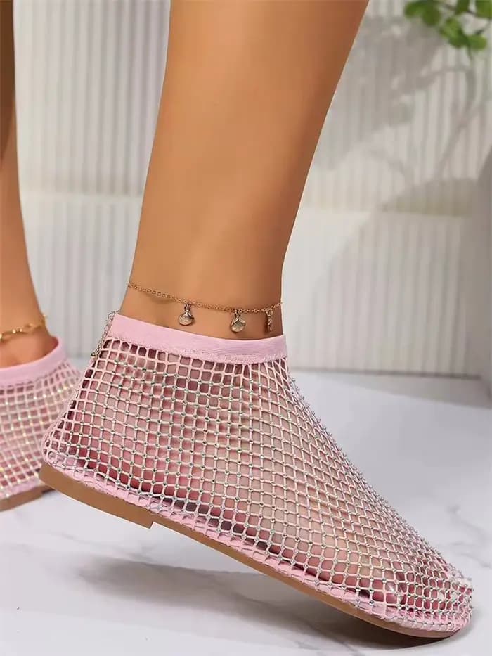 Msfilia sandales à bout rond avec évider Internet célèbre diamant clouté bottes courtes été Sexy grande taille chaussures plates