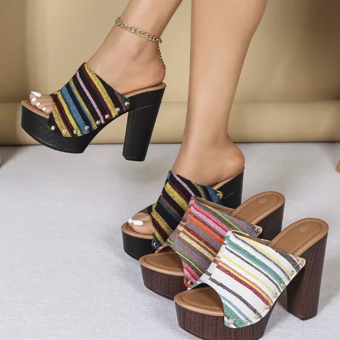 Sandales mules confortables à plateforme arc-en-ciel et talon épais pour femme