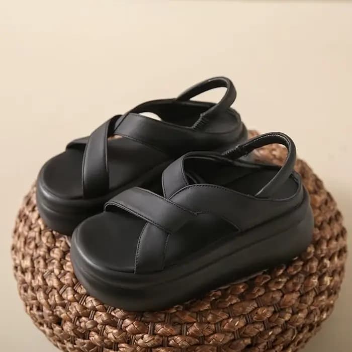 Sandales compensées de luxe style nuage à brides croisées et semelle épaisse, mules décontractées confortables pour l'été