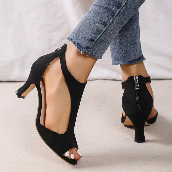 Chaussures de mode pour femmes à talons hauts-fermeture arrière à glissière talon français épais