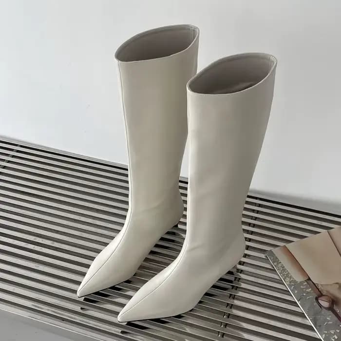 Aneikeh 2026 mode Sexy pointu talons bas genou bottes longues femmes printemps/automne PU couture fête balle