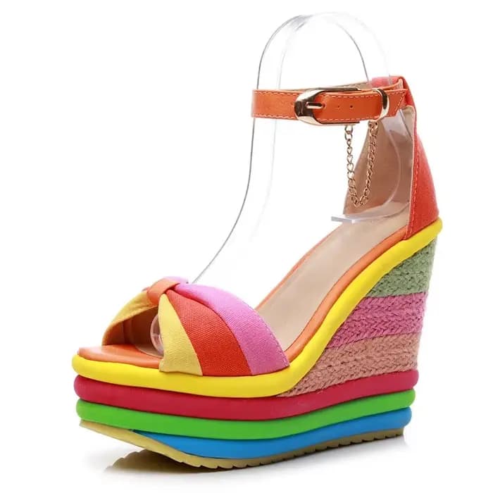 BEYARNE-Sandales à plateforme pour femmes, chaussures d'été, mode arc-en-ciel, talons hauts, sandales à l'offre elles compensées, 2020