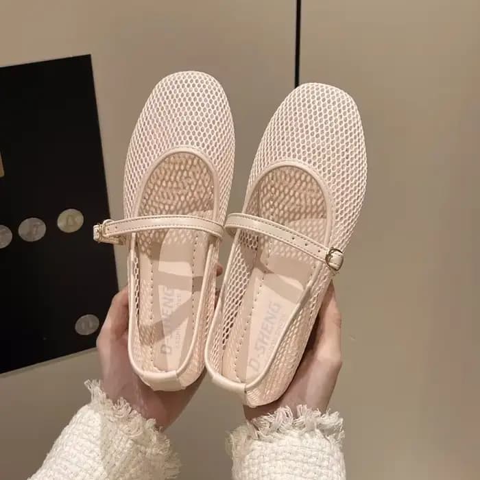 Maille Mary Jane chaussures pour femmes 2025 printemps nouvelle Niche bout rond bouche peu profonde plat Ballet