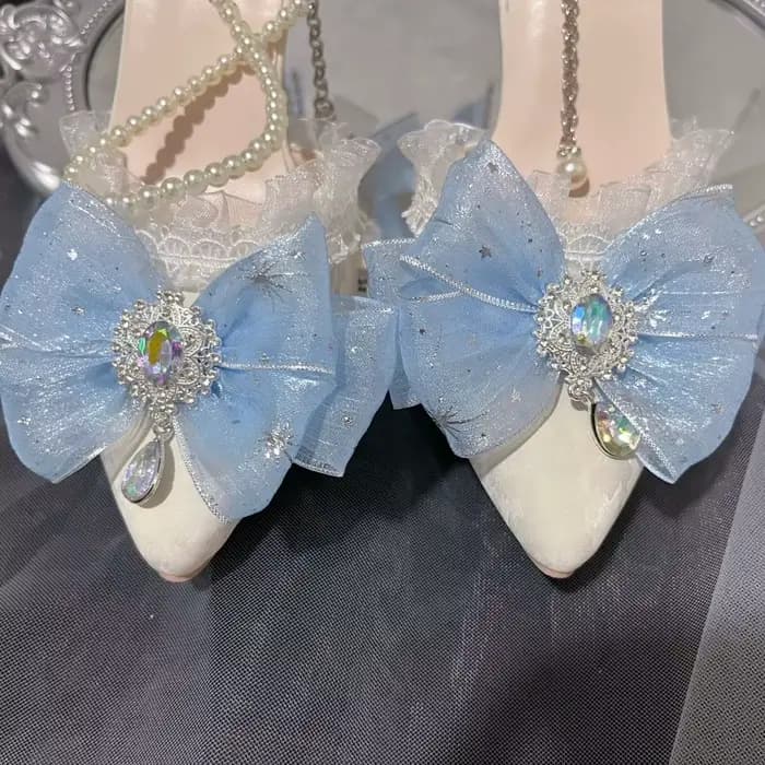 Chaussures à talons élégantes blanches et bleues pour femme