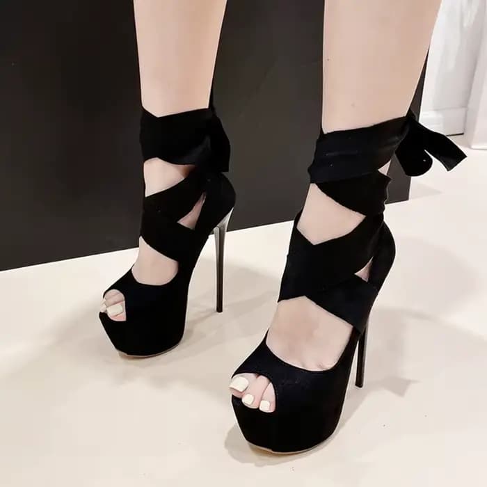 Liyke noir talons hauts pour femmes 2026 mode cheville sangle croisée plate-forme pompes Sexy Peep orteil robe de