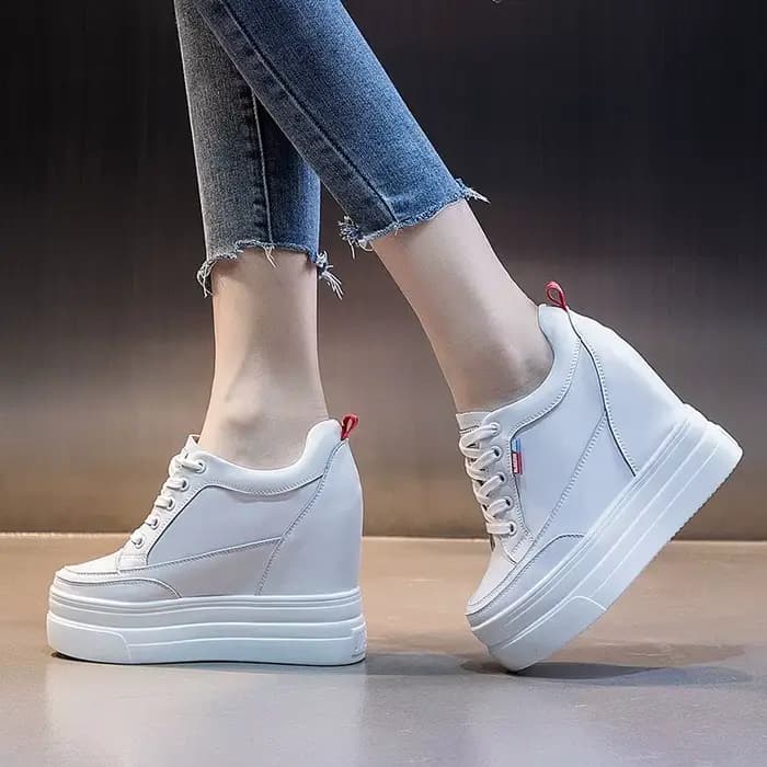 11cm 2025 plate-forme baskets à semelles compensées chaussures d'été en cuir véritable Air Mesh creux femmes blanc