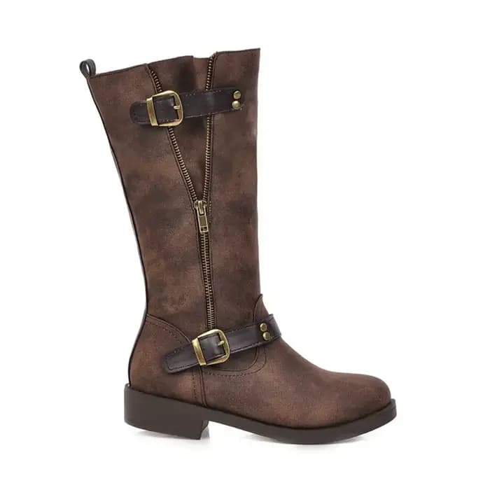 Bottes mi-mollet pour femmes bout rond talons épais fermeture éclair intérieure printemps automne hiver mode dames noir marron plate-forme botte longue D-52