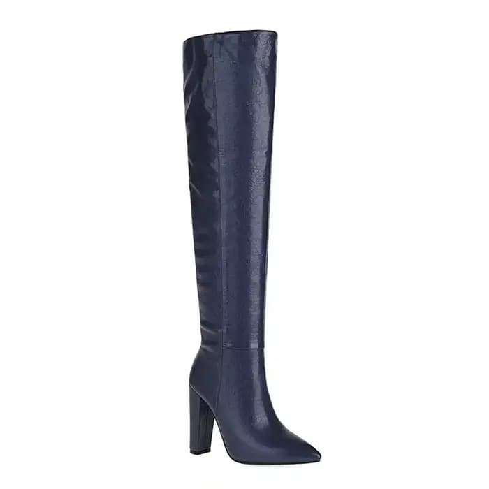 Cuissardes hautes femmes marine marron gris couleur bout pointu Sexy hiver talons hauts motif plissé sur le genou bottes longues 225