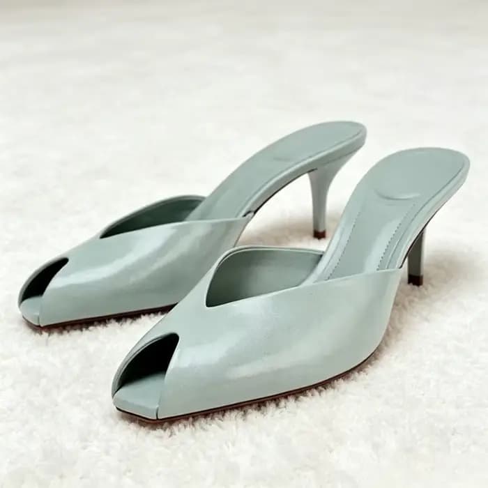 Sexy Peep Toe Design marque pantoufles à talons hauts femmes de haute qualité en cuir verni talon mince sandales coulissantes mode robe de soirée chaussure