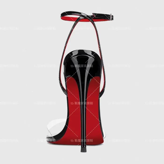 2025 nouvelles chaussures à talons hauts à semelle extérieure rouge avec bouts pointus noirs boucle droite exposée avec talons fins sandales sexy pour femmes