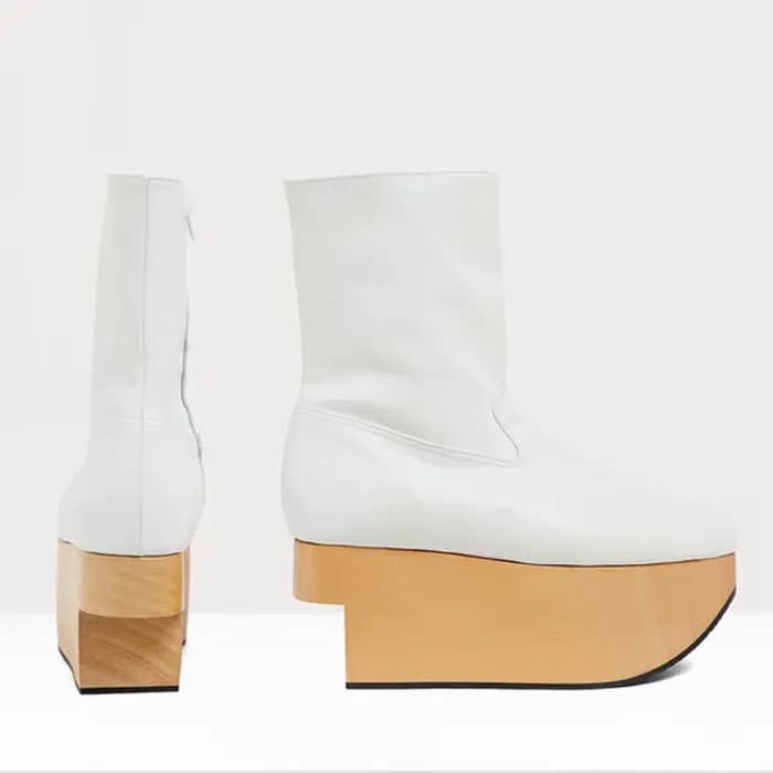 Bottines compensées blanches à grain de bois