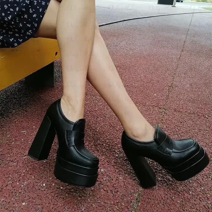 Onlymaker – mocassins à double plateforme pour femmes, escarpins à talons hauts et épais, à enfiler, confortables, style punk