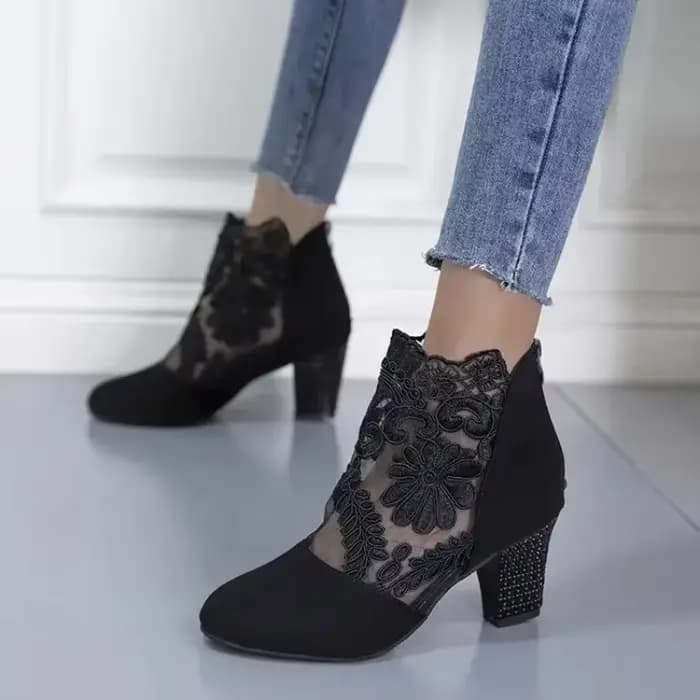 Chaussures à talons en dentelle pour femmes, sandales romaines à la mode, chaussures respirantes pour dames, escarpins élégants pour dames, nouvelle maille Sandalias De Tacón