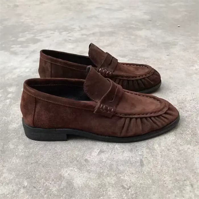 Nouvelles chaussures plates rétro françaises en cuir de veau pur fait à la main