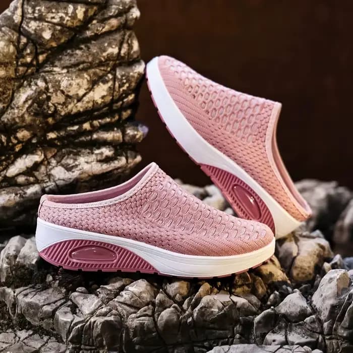 Mules compensées sans talon en maille respirante pour femme