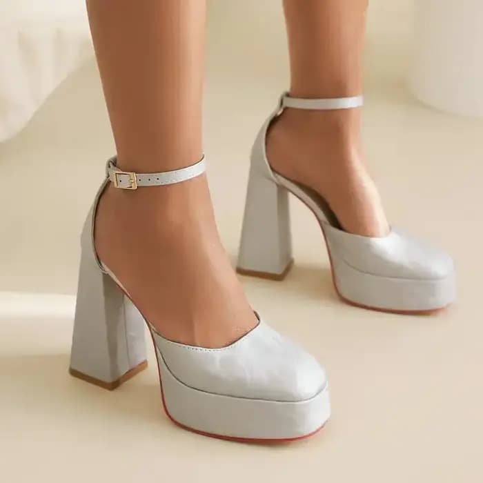 Sandales à talons hauts épais Orange rose bout carré Sexy dame fête mariage bride à la cheville pompes Mary Janes