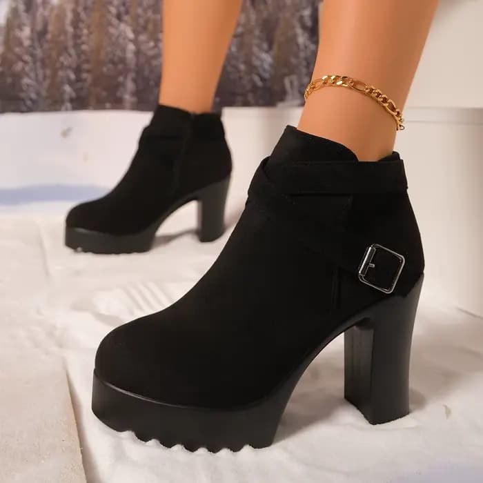 Hiver bout rond daim confortable talons hauts anti-dérapant bottes décontractées à la mode nouveau Style Sexy élégant