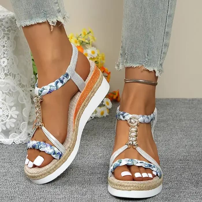 Mode t-strap plate-forme sandales pour femmes nouveau mélange de couleurs bande élastique