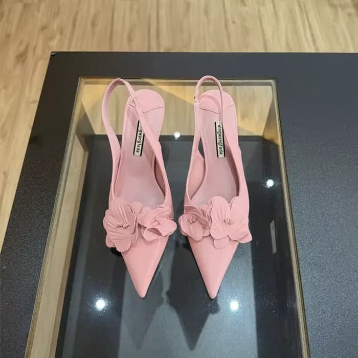 Chaussures à talons pour femmes, escarpins à bout pointu, talons fins et bas, élégantes, pour mariage, mules, talons hauts, rose, tendance, sexy, à fleurs