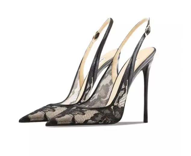 Nouvelles sandales à talons hauts en dentelle blanche à bouts pointus, talons fins et bouche peu profonde, confortables à porter avec un seul pied