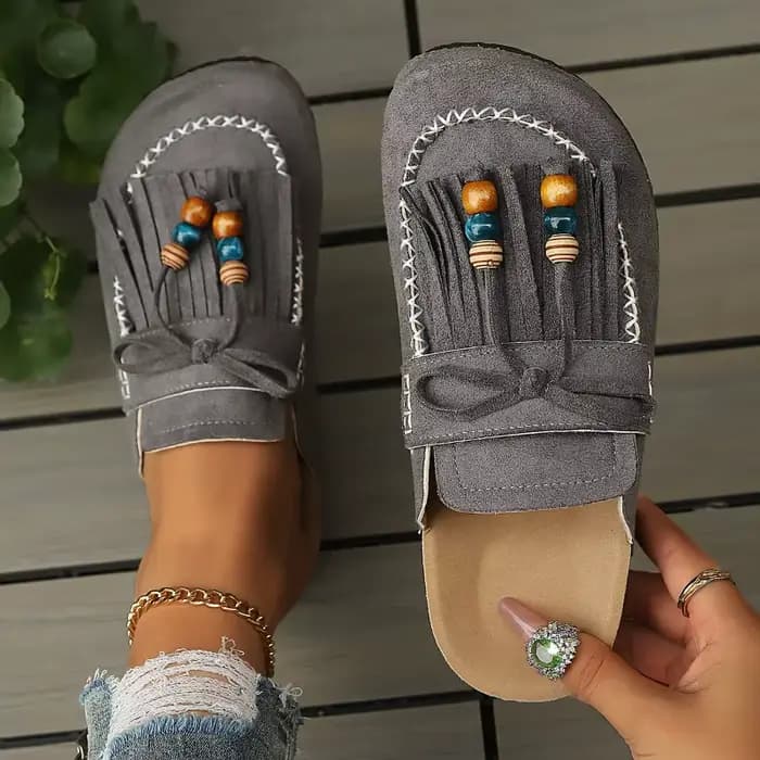 Nouvelles mules pour femmes 2026 style rétro à pampilles et perles