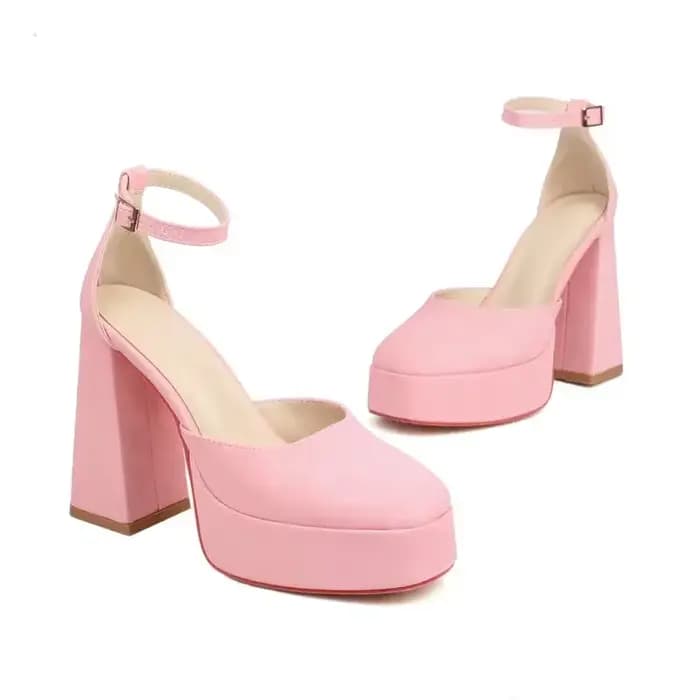Sandales à talons hauts épais Orange rose bout carré Sexy dame fête mariage bride à la cheville pompes Mary Janes