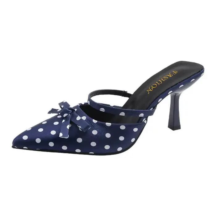 Mules élégantes à talons hauts et bout pointu pour femme, motif pois, avec nœud papillon, pour soirée, collection été 2026