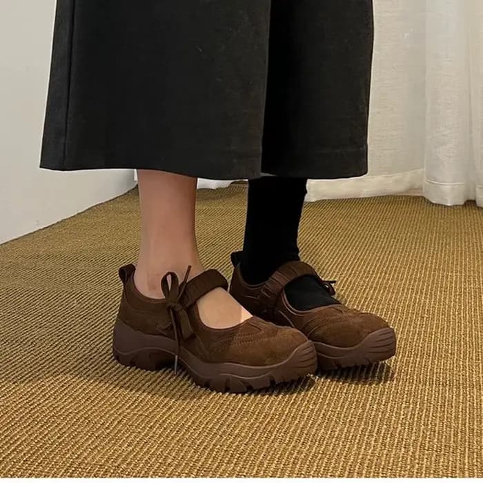 Chaussures Mary Jane à talon épais et surélevé en cuir décontractées pour femme