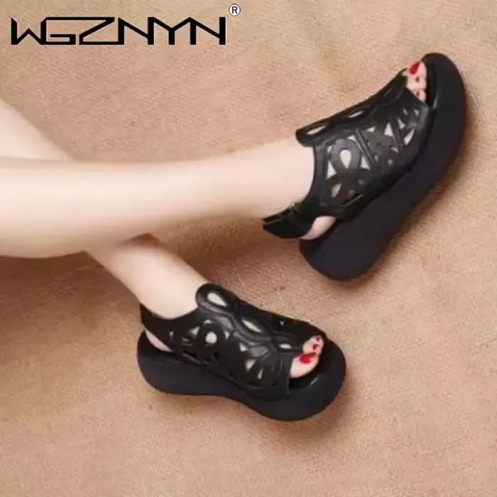 Sandales d'été en cuir PU véritable pour femmes, chaussures à talons hauts, plateforme creuse, bout ouvert, Zapatos De Mujer, nouvelle collection 2025