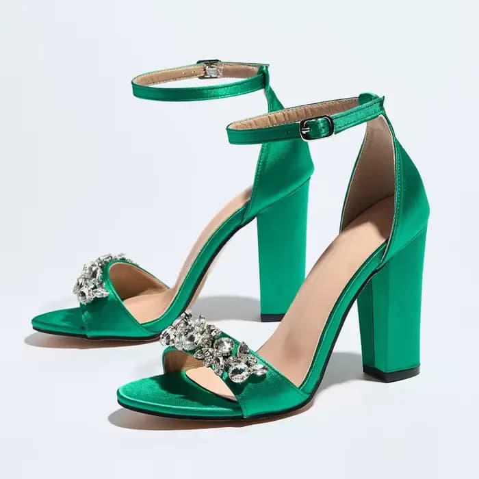 Sandales de luxe à talons hauts pour femmes, ornées de strass, en satin, chaussures de créateur, à bout ouvert, avec boucle à la cheville, ajourées, élégantes pour banquets et soirées