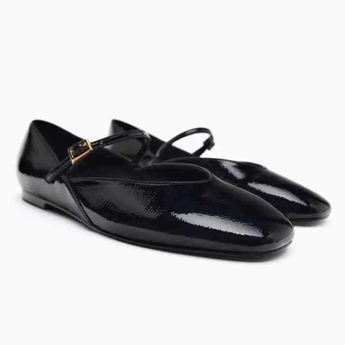 Chaussures de ballet rondes en cuir verni pour femmes