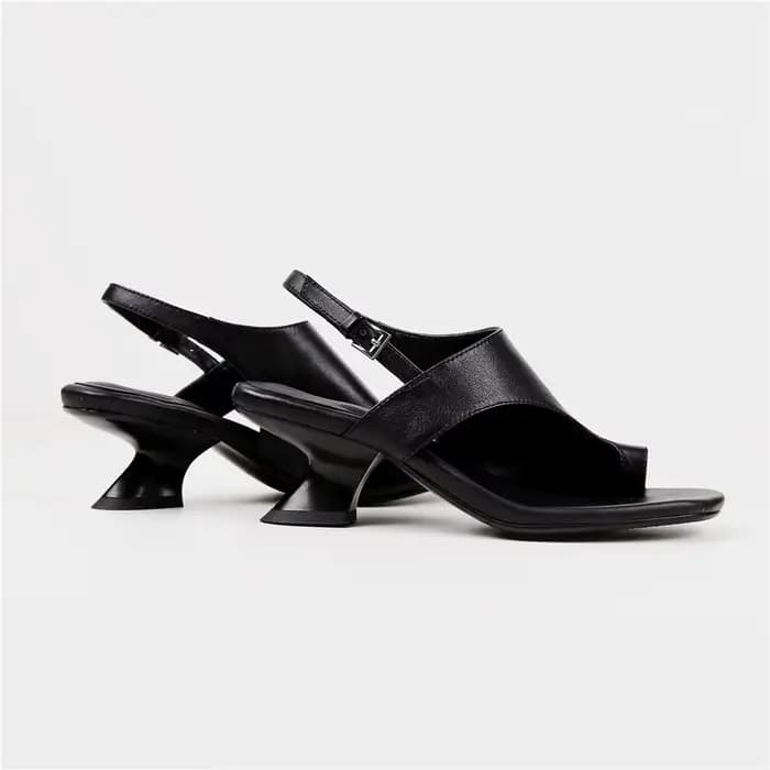Sandales à talons épais en cuir véritable pour femmes, Style classique, avec bout carré et chaussures décontractées de couleur unie, MILI-MIYA