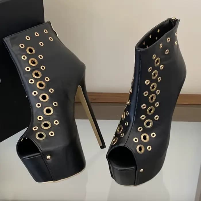 Eilyken Nouveau Design Sandales Femme à Plateforme en Métal Creux Peep Toe Talons Aiguilles Sexy Chaussures