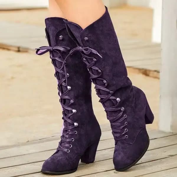 Bottes mi-mollet pour femme à talon épais et plat