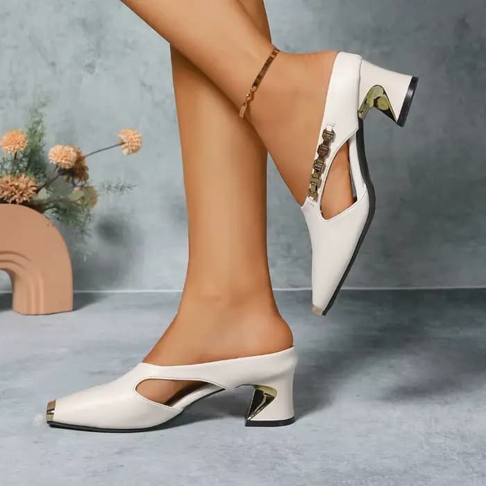 Talons hauts femmes pantoufles gros mode Mules chaussures bout carré sandales