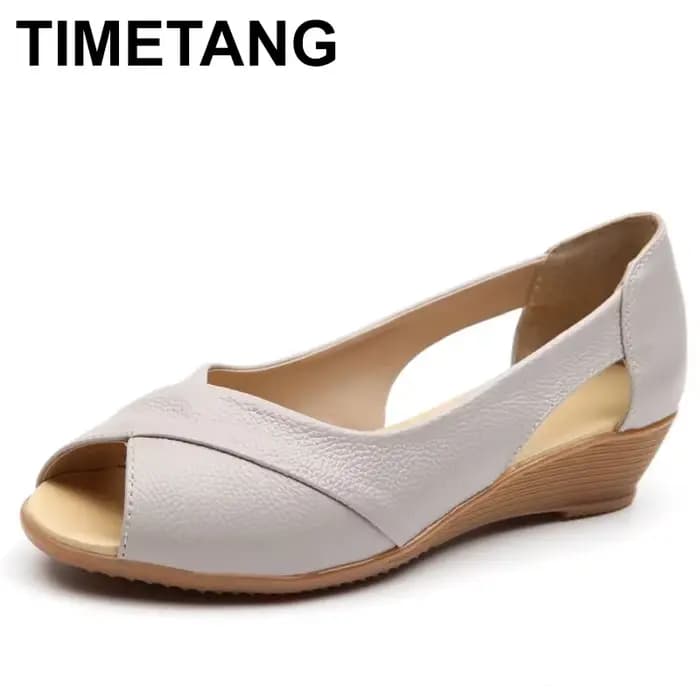 Sandales à l'offre elles compensées en cuir véritable pour femme