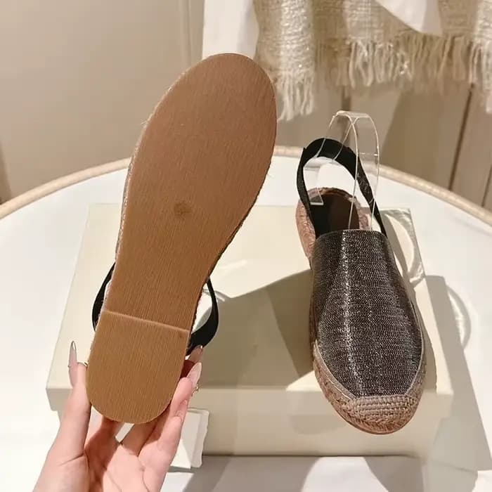 Chaussures de pêcheur femmes chaîne perle Baotou sandales plates corde de chanvre tissage semelle épaisse Sandalias