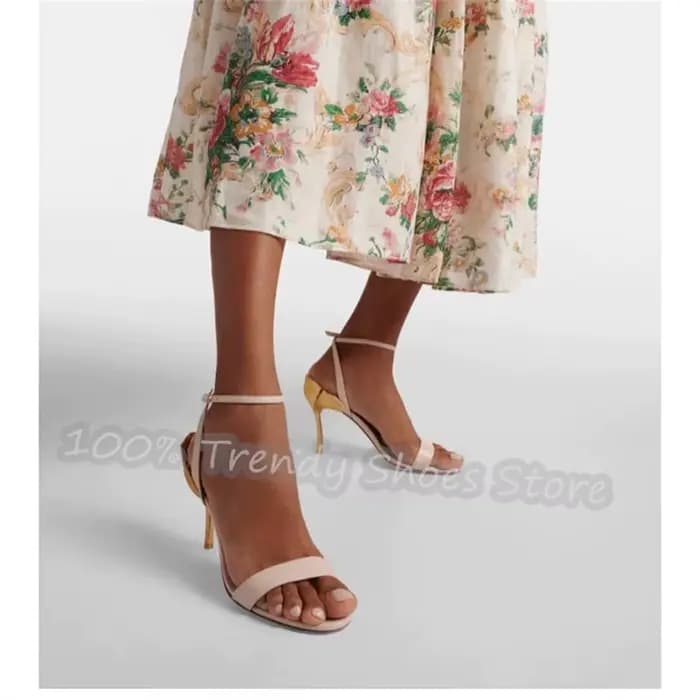 Sandales à talons aiguilles motif feuille de Ginkgo pour femme
