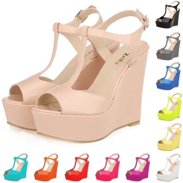Sandales compensées pour femmes 2026 Nouveauté été 14cm Bout ouvert Sexy Bride cheville Talons hauts en cuir verni Plateforme Pumps Chaussures de soirée Mariage