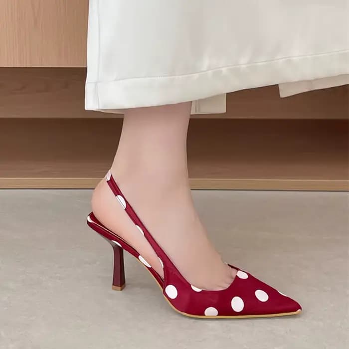 SUOJIALUN 2026 printemps nouvelle marque femmes sandale mode à pois bout pointu peu profond Slingback chaussures mince robe à talons hauts pompes