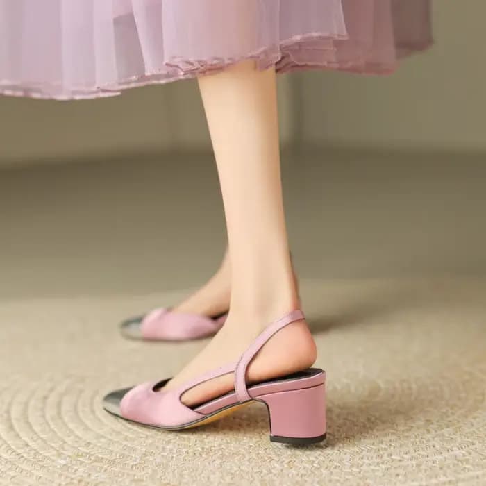 Leshion de Chanmeb femmes sandales en cuir véritable marque de luxe mélange de couleurs bloc talons chaussures dame Slingbacks pompes sandale bureau fête