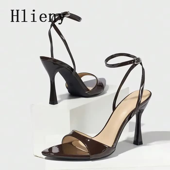 Hlieny Sexy bout pointu femmes sandales dames mince talons hauts mode en cuir verni cheville boucle sangle chaussures Zapatos De Mujer