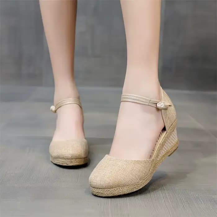 Sandales à talons femmes compensées Espadrilles chaussures d'été dames confort décontracté bout fermé sandale pompes